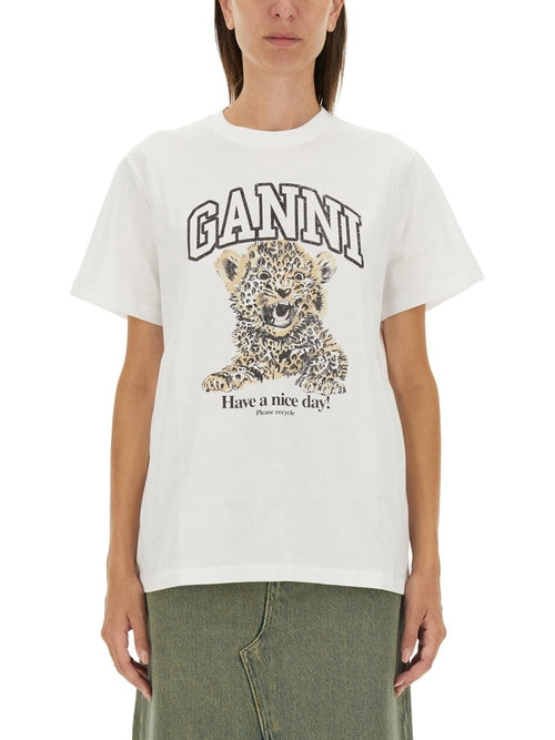 3887806 GANNI animal print casual cool travel working cotton t shirt